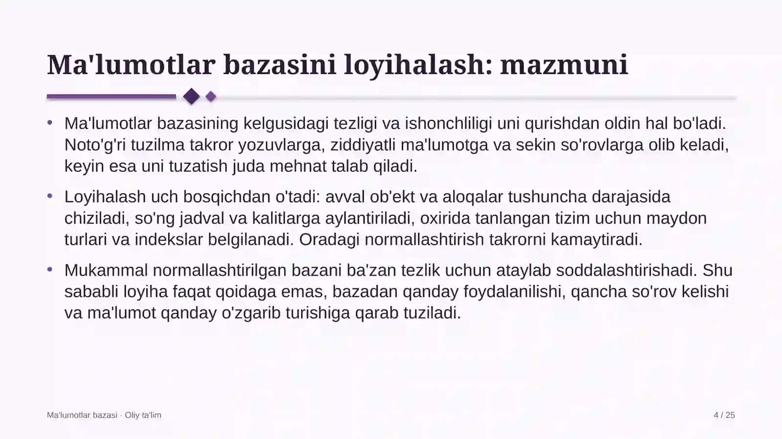 Sport maktablarida ma'lumotlar bazasini loyihalash 4