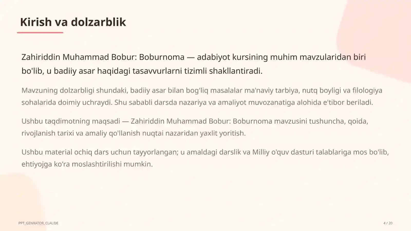 Zahiriddin Muhammad Bobur: Boburnoma (8-sinf) 4