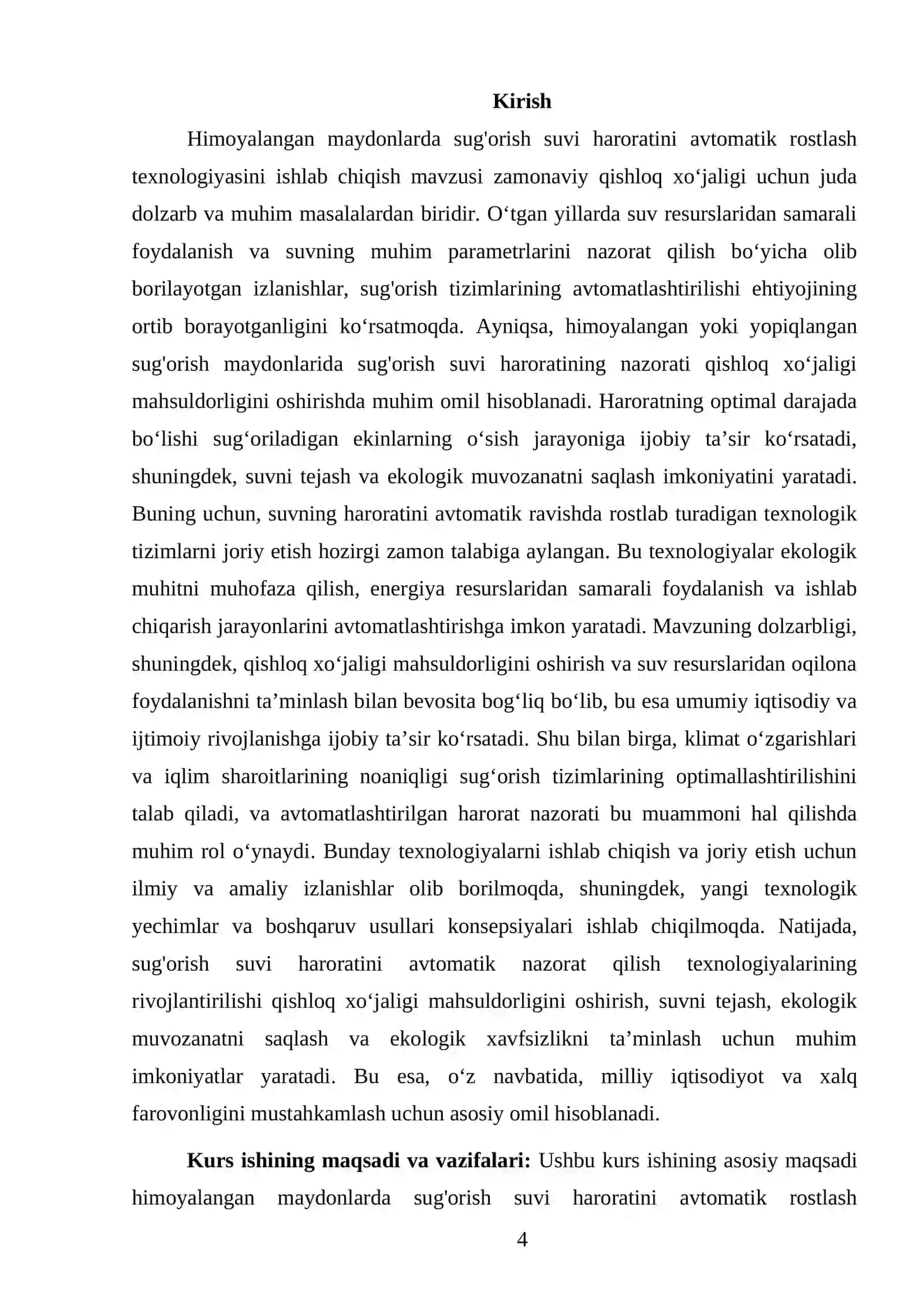 Himoyalangan maydonlarda sug'orish suvi haroratini avtomatik rostlashning funksional texnologik sxemasini ishlab chiqish 4