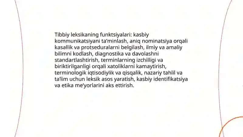 Shifokorning kasbiy tili mutaxhassislik tili sifatida.Atamashunoslik.Atama lug'atlari.Atamalarning yasalishi Matyusupova Farangiz 4