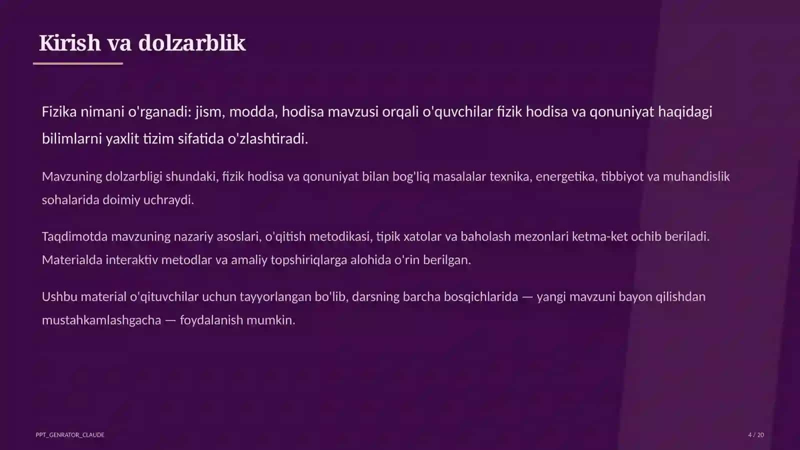 Fizika nimani o'rganadi: jism, modda, hodisa (6-sinf) 4