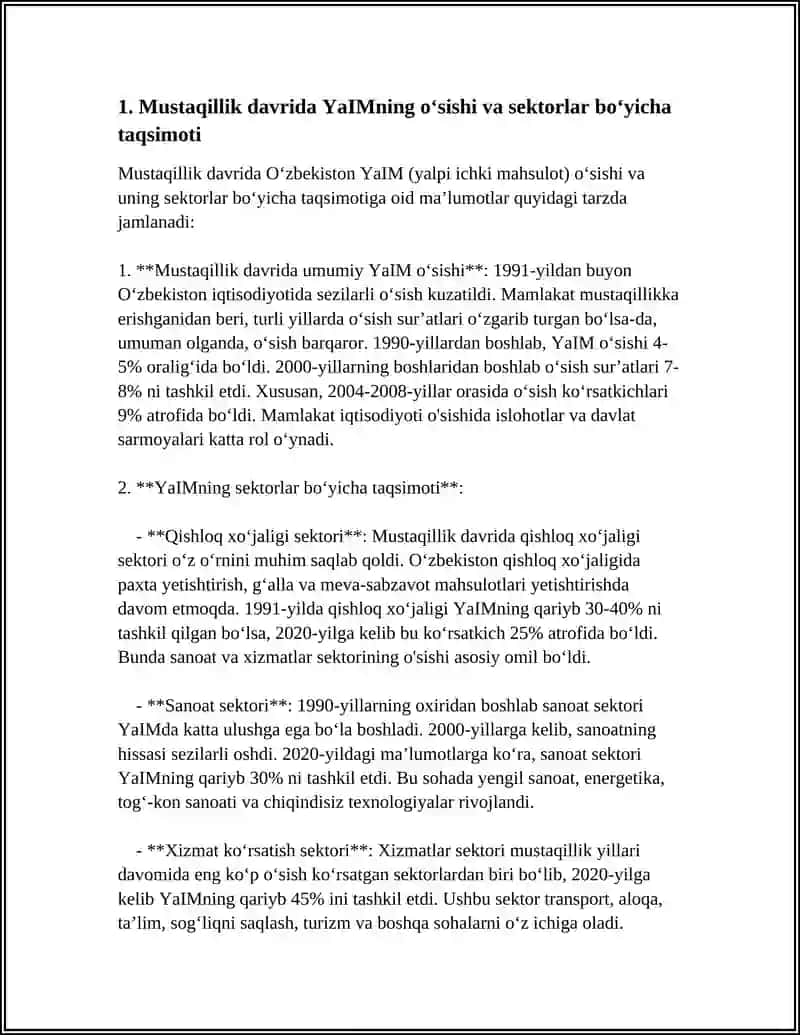 MUSTAQILLIK YILLARIDA O'ZBEKISTON RESPUBLIKASI RIVOJLANISHINING MAKROIQTISODIY KO'RSATKICHLAR TAHLILI 4