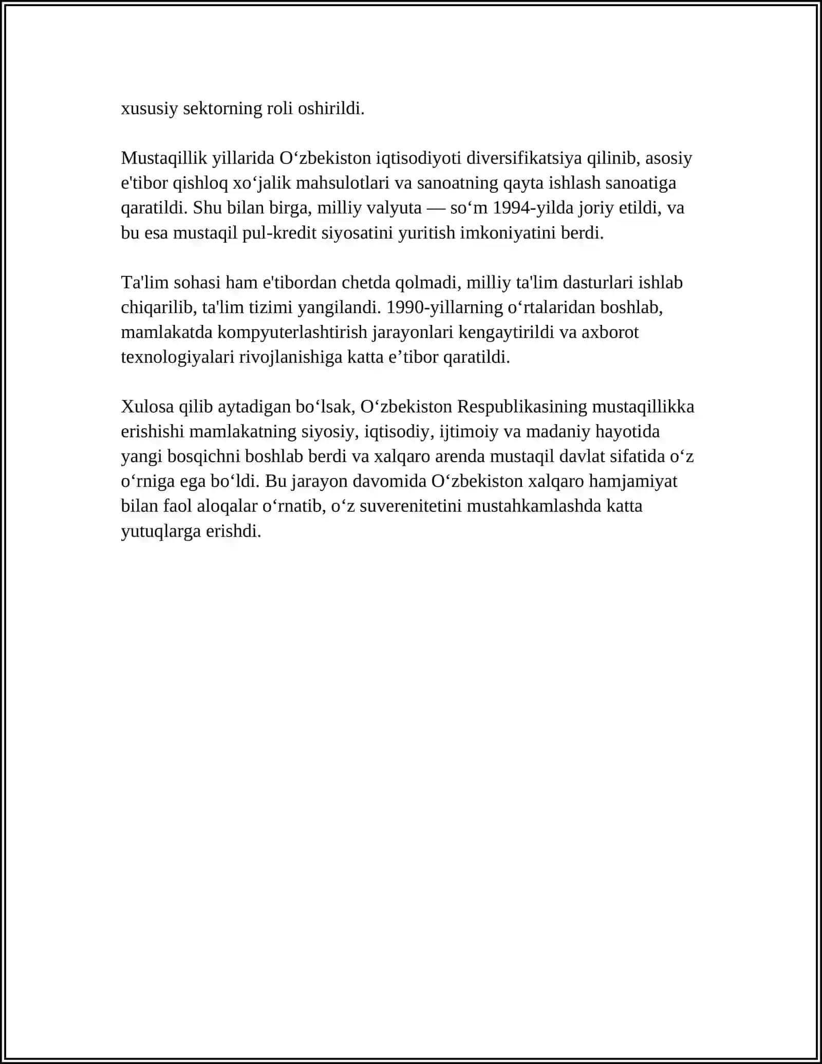 MUSTAQILLIK YILLARIDA OʻZBEKISTONDAGI MAʼNAVIY VA MADANIY XAYOT REFERAT 4