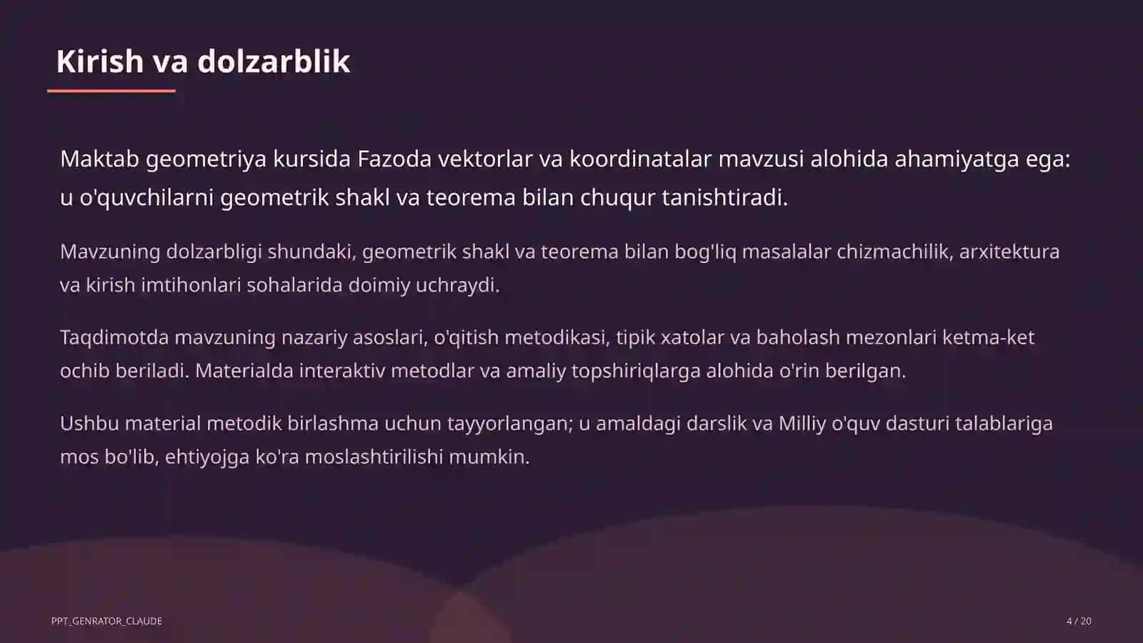 Fazoda vektorlar va koordinatalar (11-sinf) 4