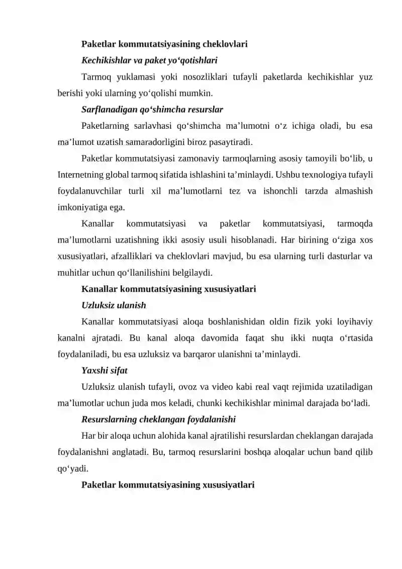 Kanallar va paketlar kommutatsiyasi 4