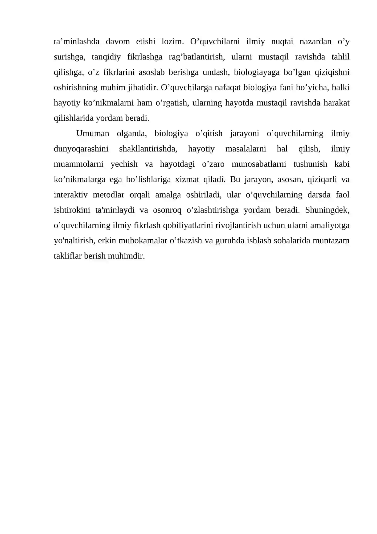 BIOLOGIYA O’QITISHDA O’QUVCHILARNING ILMIY DUNUOQARASHINI SHAKLLANTIRISH METODIKASI 4