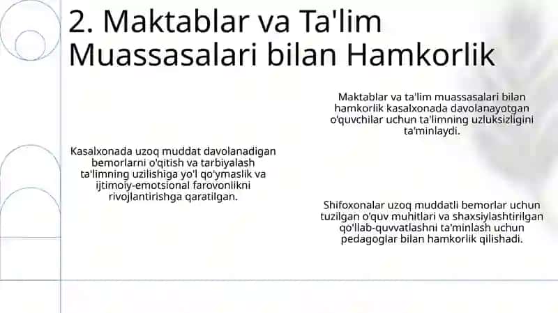Shifoxonalarda uzoq vaqt davolanuvchi maktab oʻquvchilarini taʼlim va tarbiyalash konsepsiyasi 4