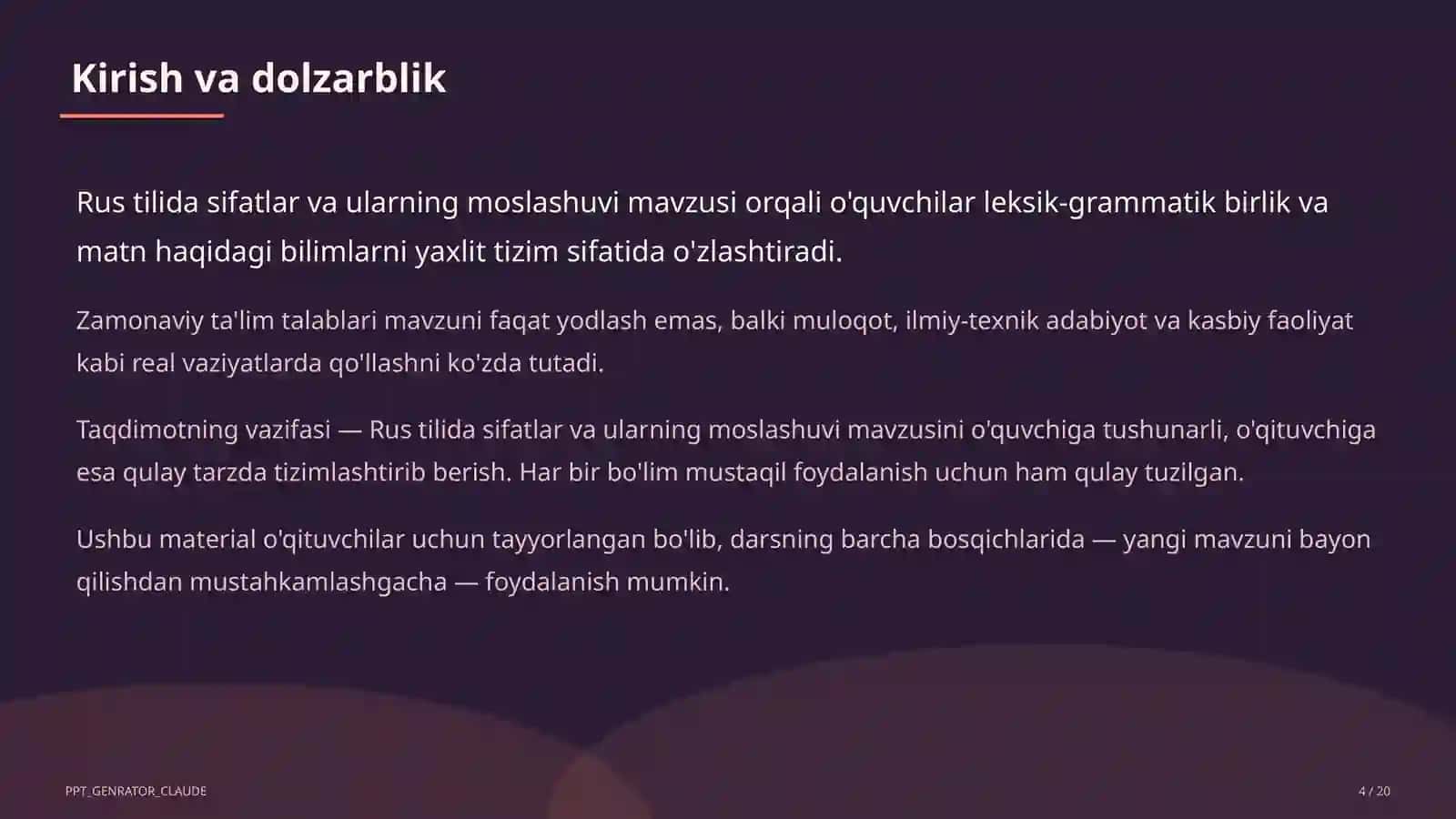 Rus tilida sifatlar va ularning moslashuvi (4-sinf) 4