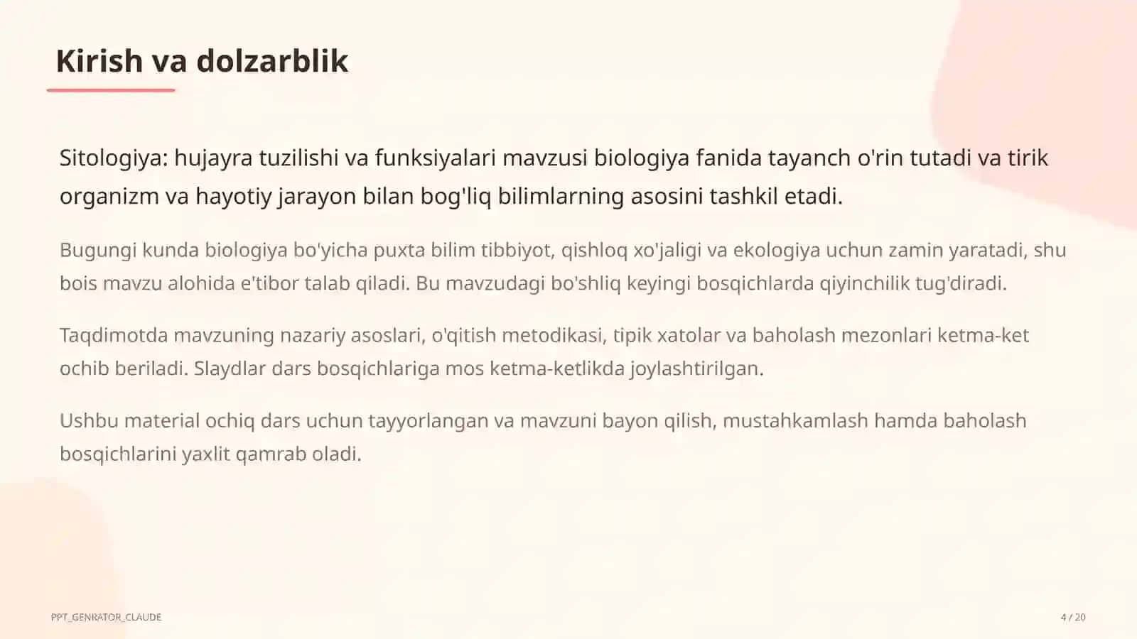 Sitologiya: hujayra tuzilishi va funksiyalari (9-sinf) 4