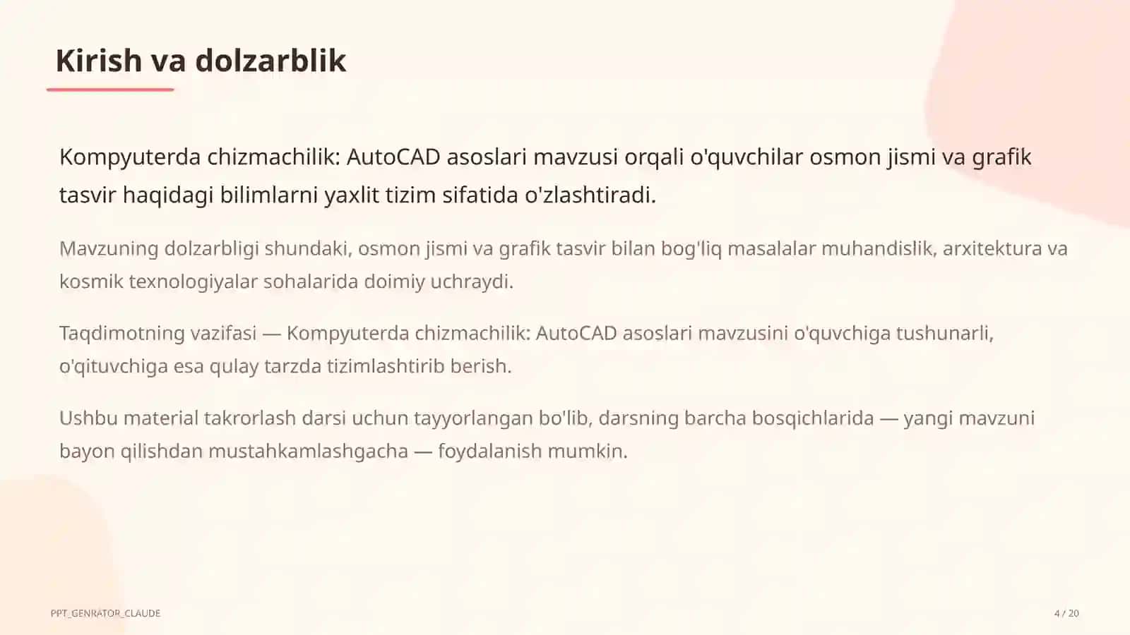 Astronomiya va chizmachilik (8–11) — takrorlash darsi 4