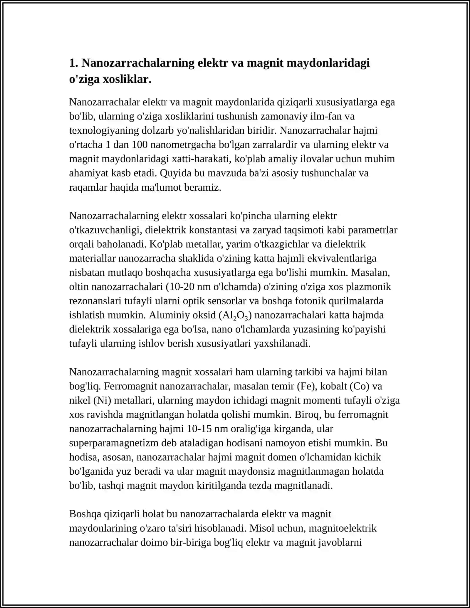 NANO ZARRACHALARNING ELEKTR VA MAGNIT MAYDONLARIDAGI OʼZGACHALIKLAR 4