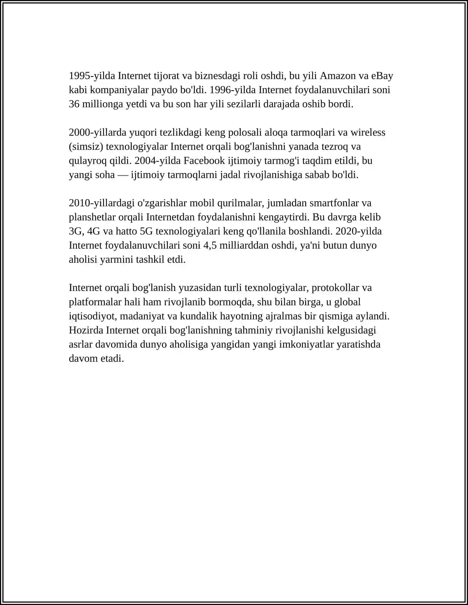 INTERNET ORQALI BOGLANISH HAM UNING AHAMYATI 4