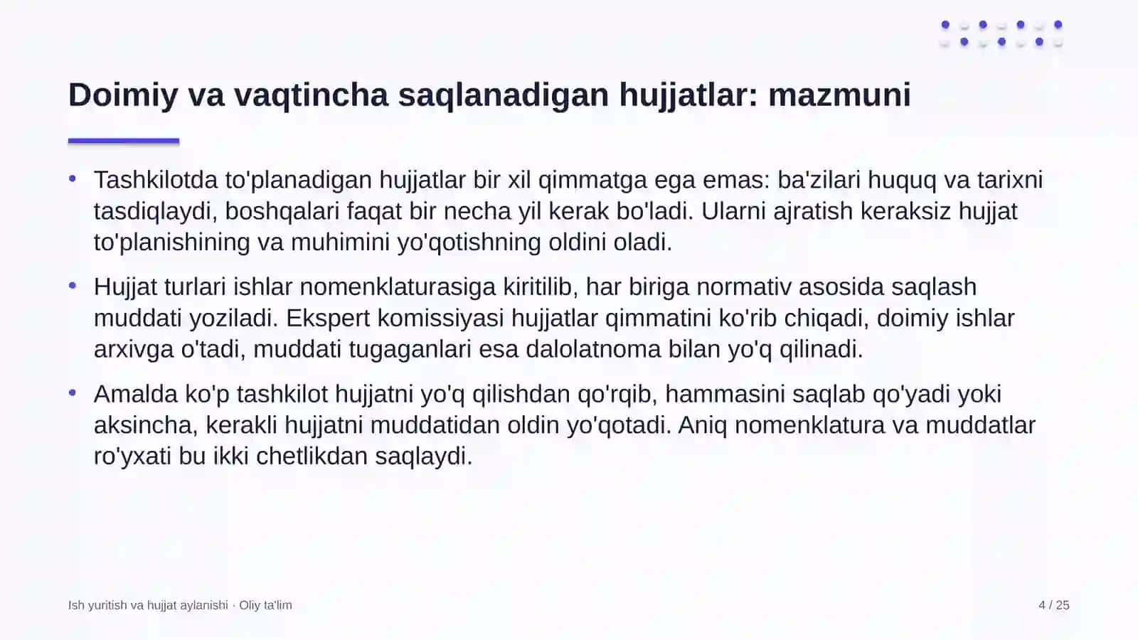 go'sht sut sanoatida doimiy va vaqtincha saqlanadigan hujjatlarni ajratish 4530 4