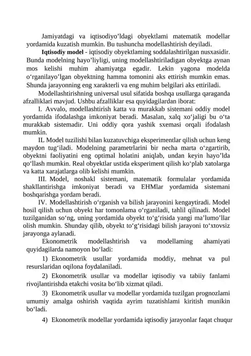 EKONOMETRIKA FANIDAN MAVZULARNING QISQACHA MAZMUNI 4
