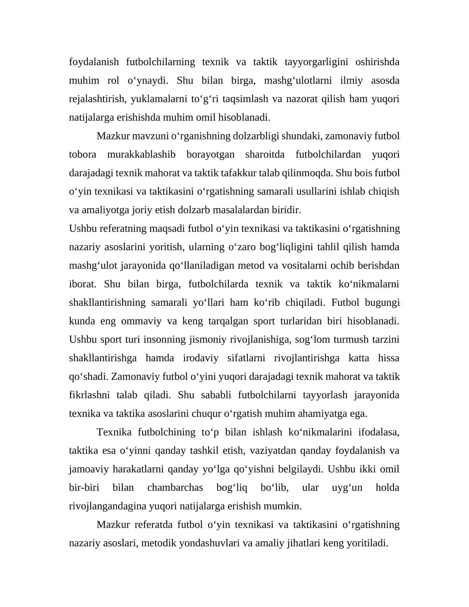 FUTBOL O‘YIN TEXNIKASI VA TAKTIKASINI O‘RGATISH 4