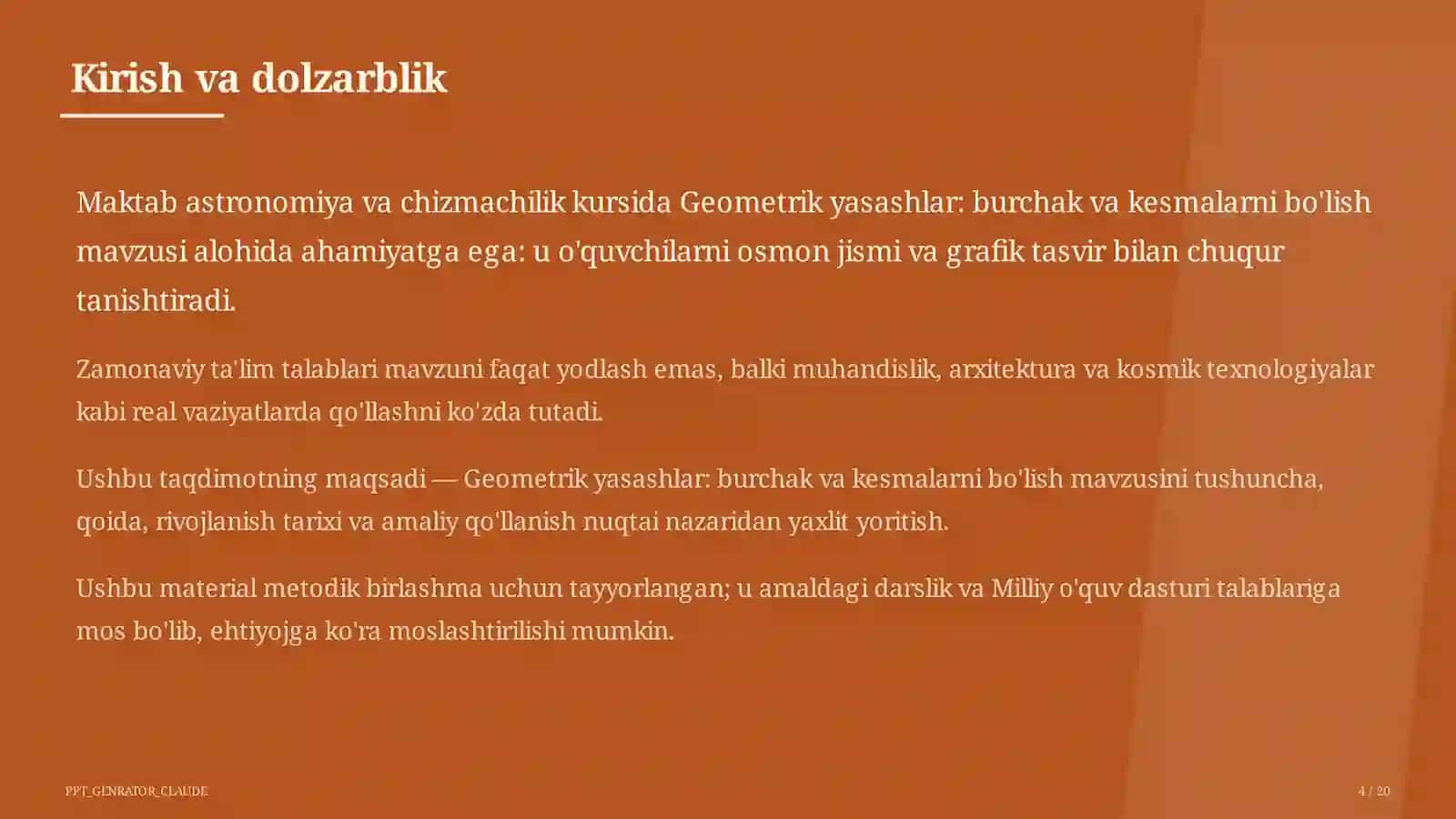 Geometrik yasashlar: burchak va kesmalarni bo'lish (8-sinf) 4