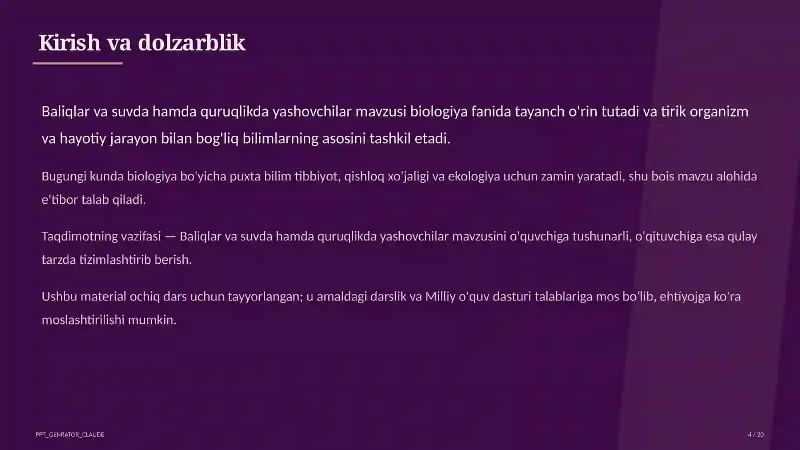 Baliqlar va suvda hamda quruqlikda yashovchilar (7-sinf) 4