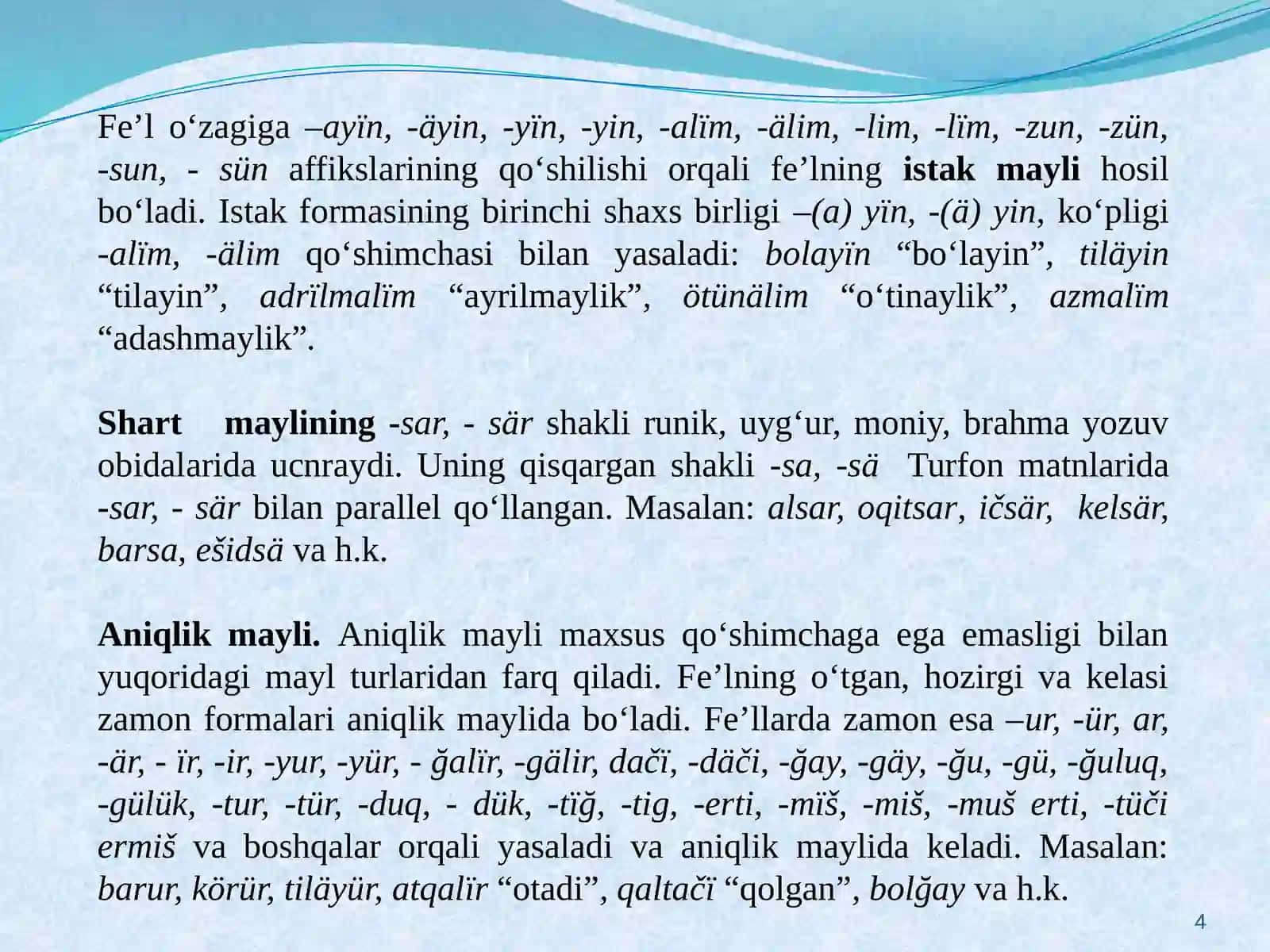 QADIMGI TURKIY TILDA FE’L SOʻZ TURKUMI 4