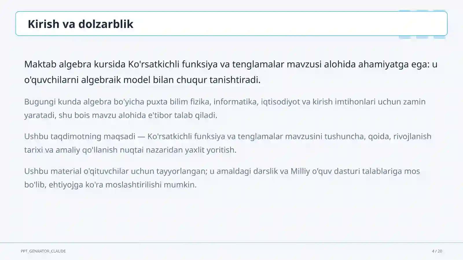 Ko'rsatkichli funksiya va tenglamalar (10-sinf) 4