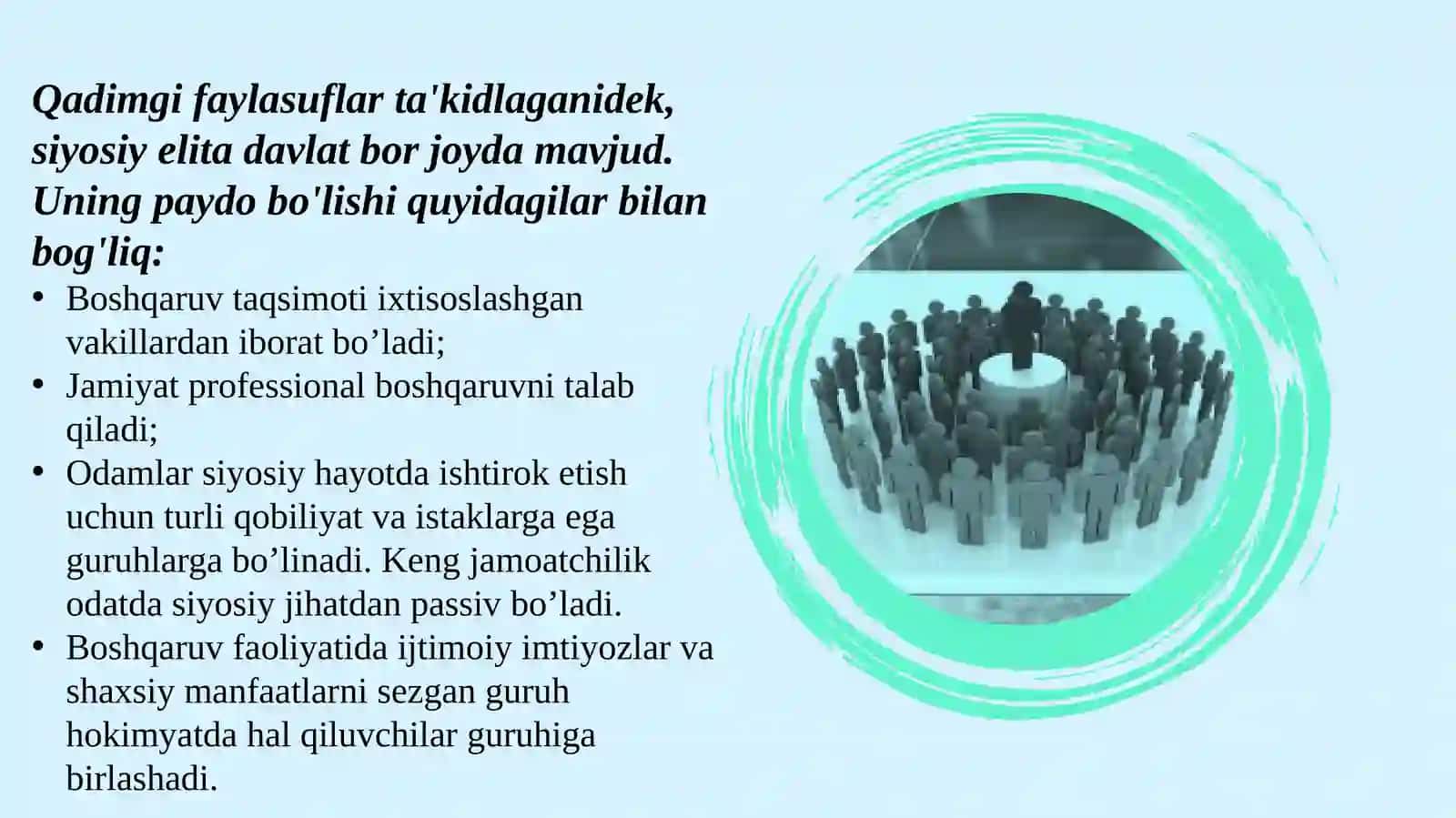 Elita va boshqaruv guruhlarining siyosiy xulq-atvori 4