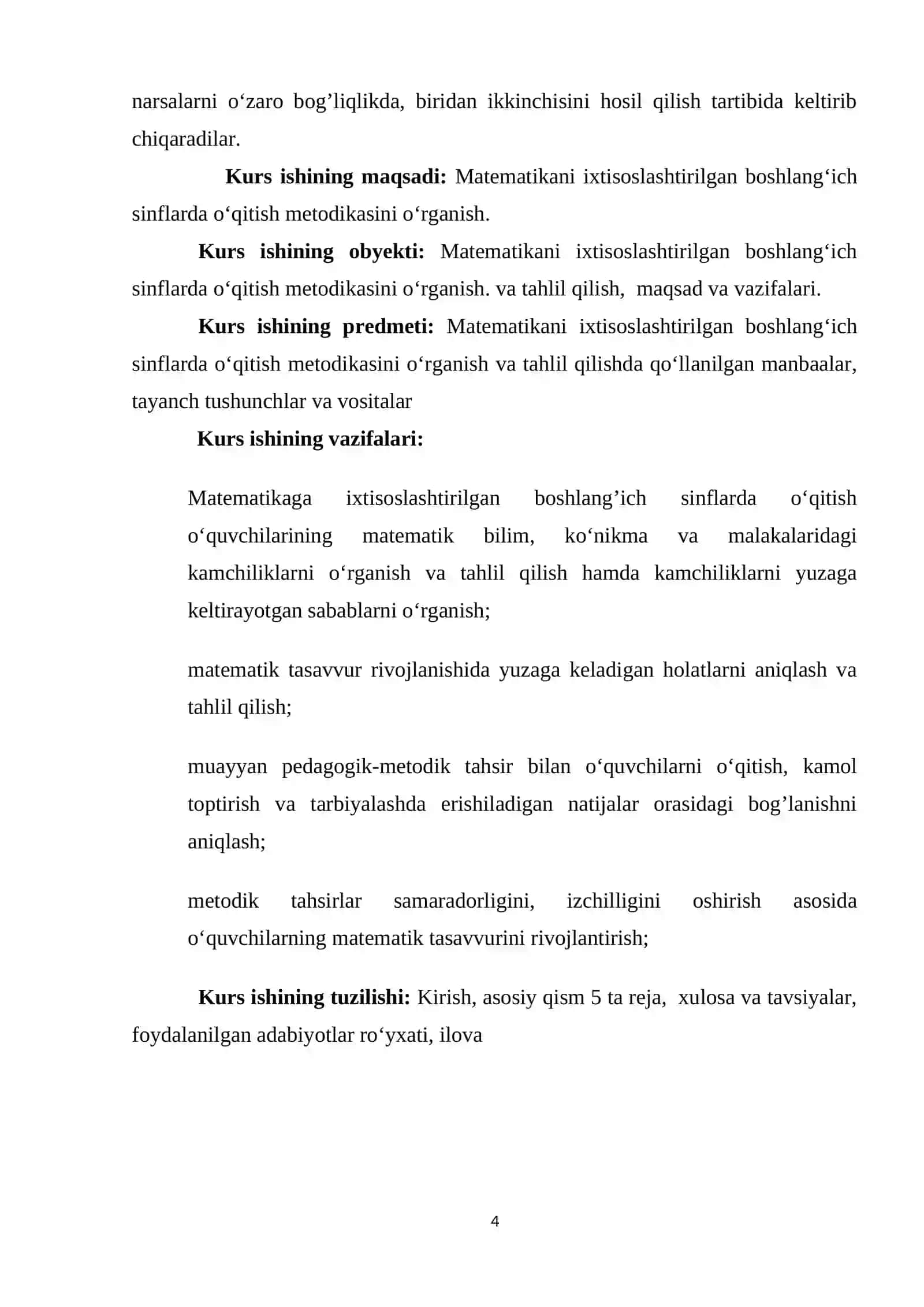 IXTISOSLASHTIRILGAN MAKTABLARDA BOSHLANG‘ICH SINF MATEMATIKA O‘QITISHNI TASHKIL ETISH METODIKASI 4
