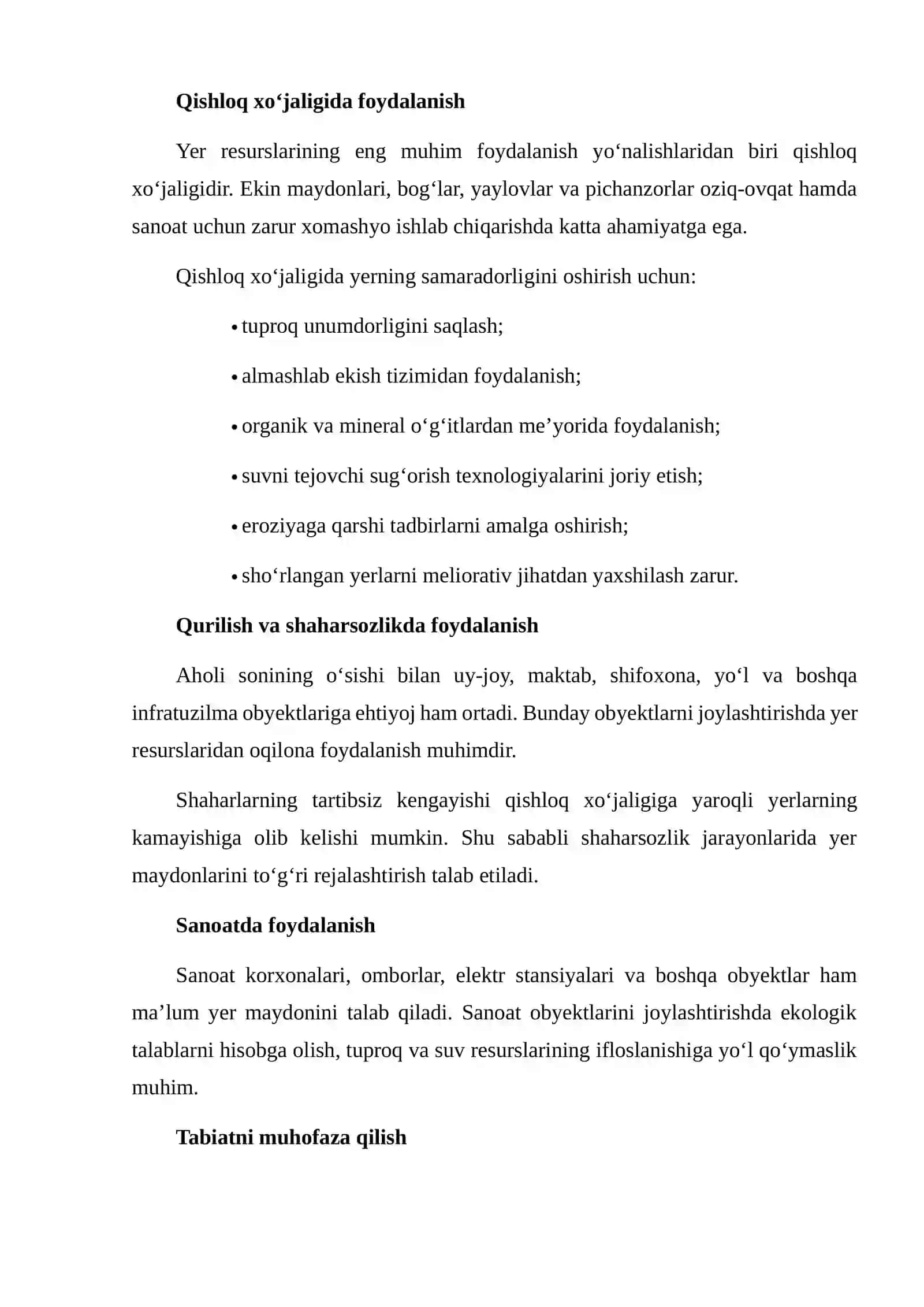 YER RESURSLARIDAN SAMARALI FOYDALANISH 4