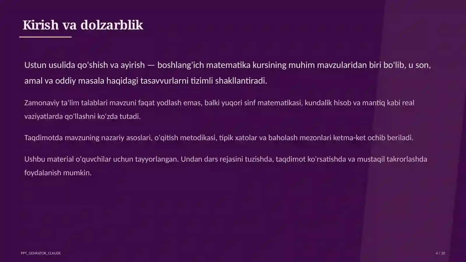 Ustun usulida qo'shish va ayirish (3-sinf) 4