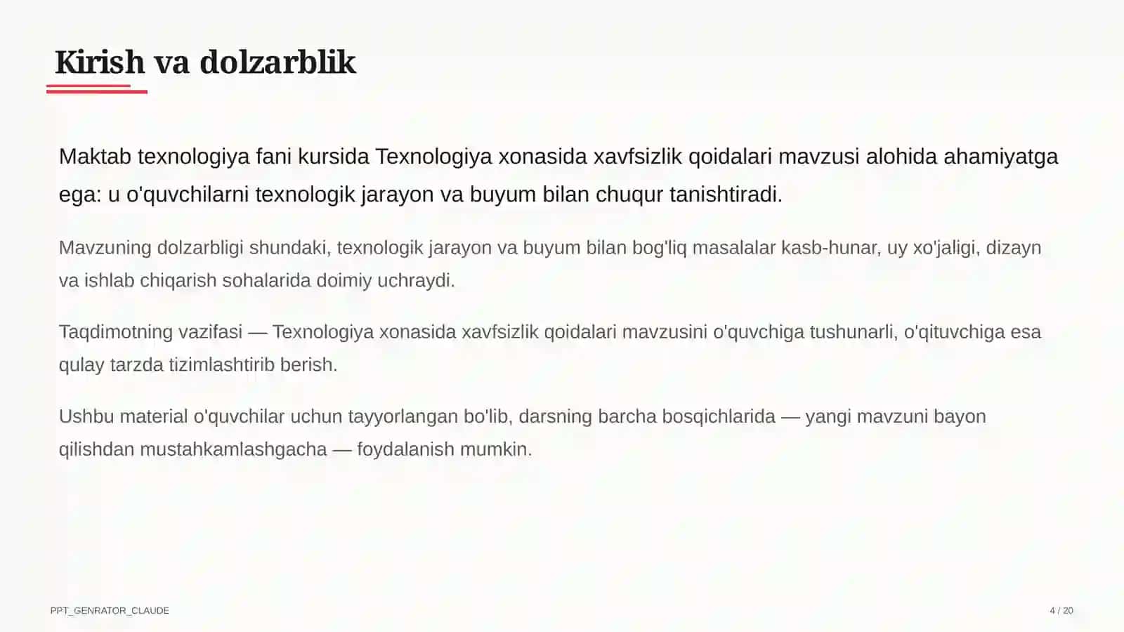 Texnologiya xonasida xavfsizlik qoidalari (5-sinf) 4