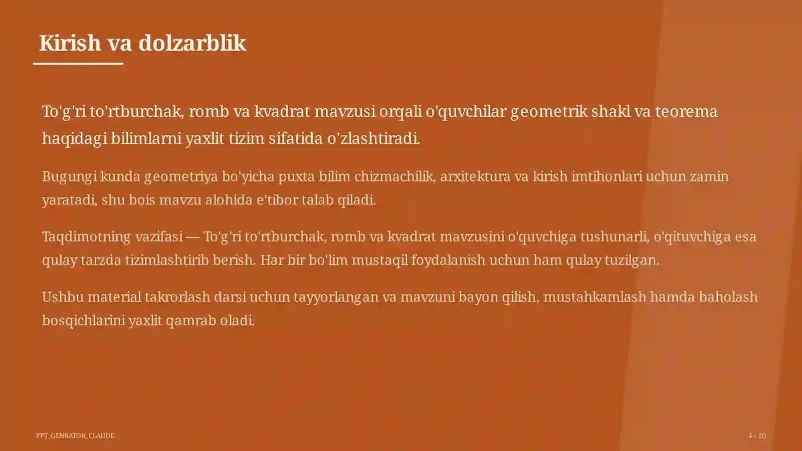 To'g'ri to'rtburchak, romb va kvadrat (8-sinf) 4