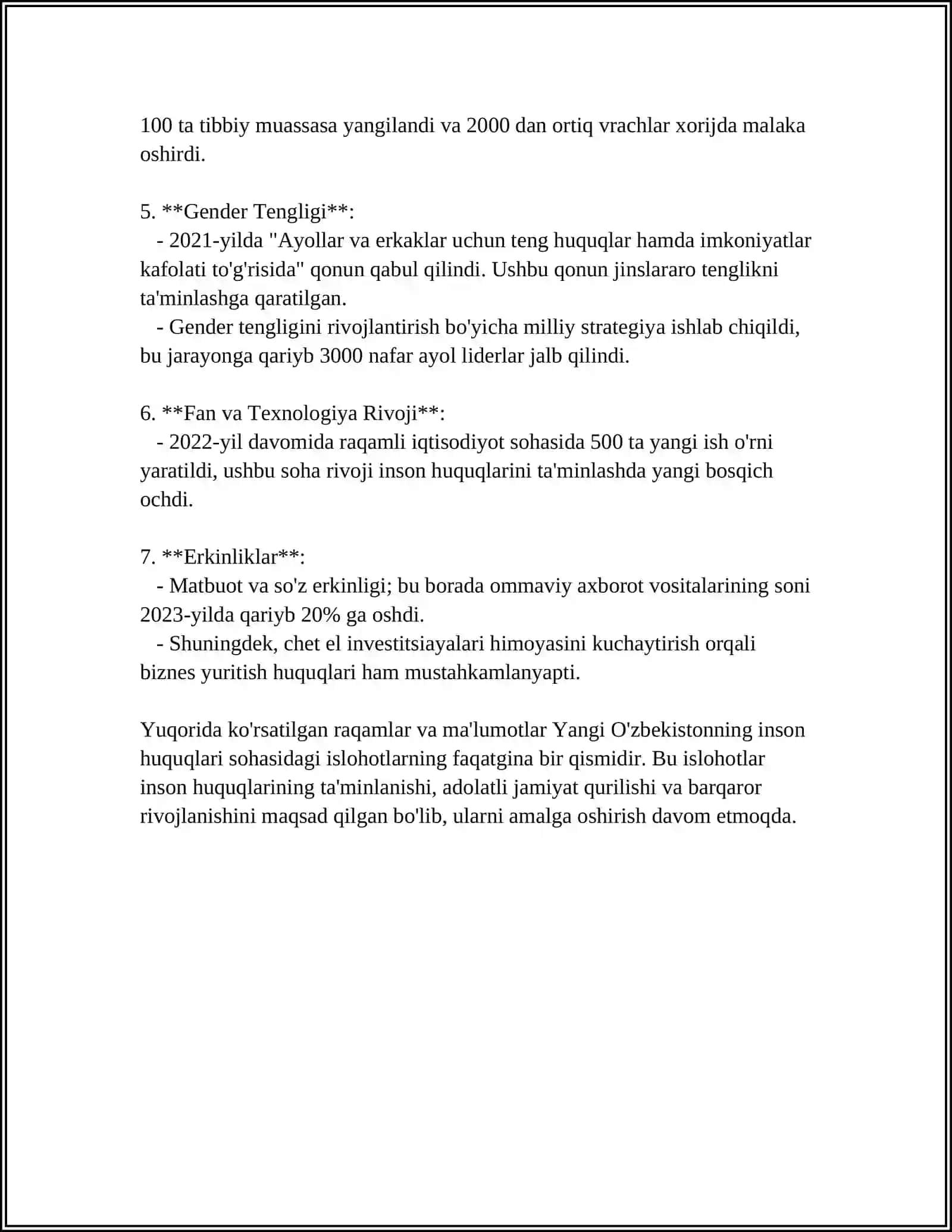 YANGI O ZBEKISTONDA INSON HAQ-HUQUGLARI VA ERKINLIKLARI KAFOLATINING YARATILISHI 4