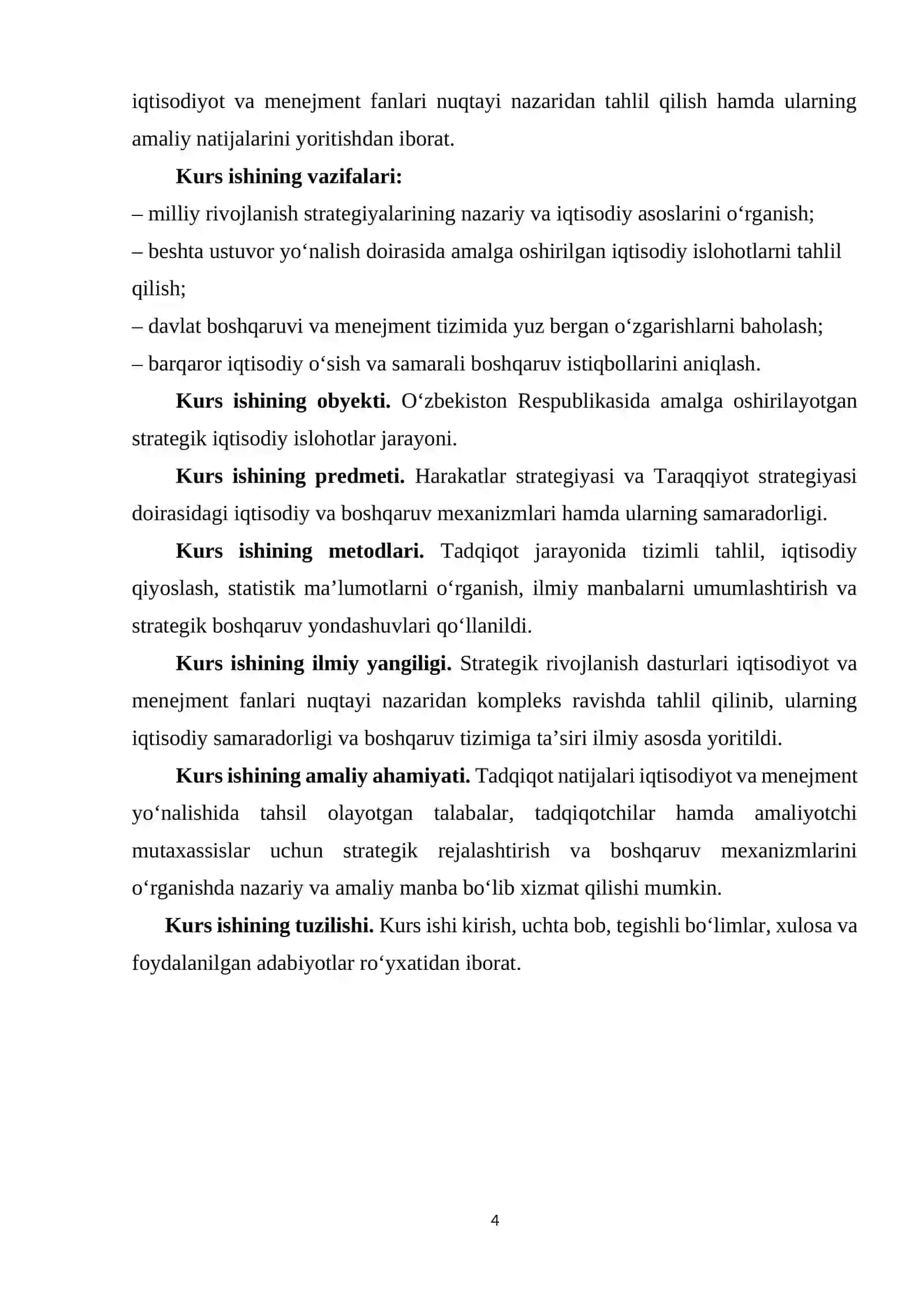 O’zbekistonni rivojlantirishning 5 ta ustuvor yo’nalishi bo’yicha harakatlar strategiyasi, taraqqiyot strategiyasi 4