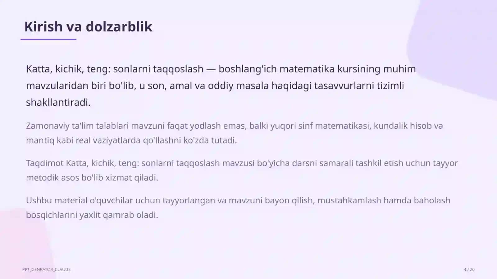 Katta, kichik, teng: sonlarni taqqoslash (1-sinf) 4