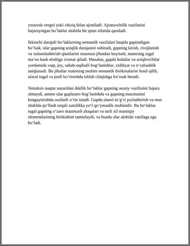 Ikkinchi darajali bo‘laklarning semantik va sintaktik vazifalari 4