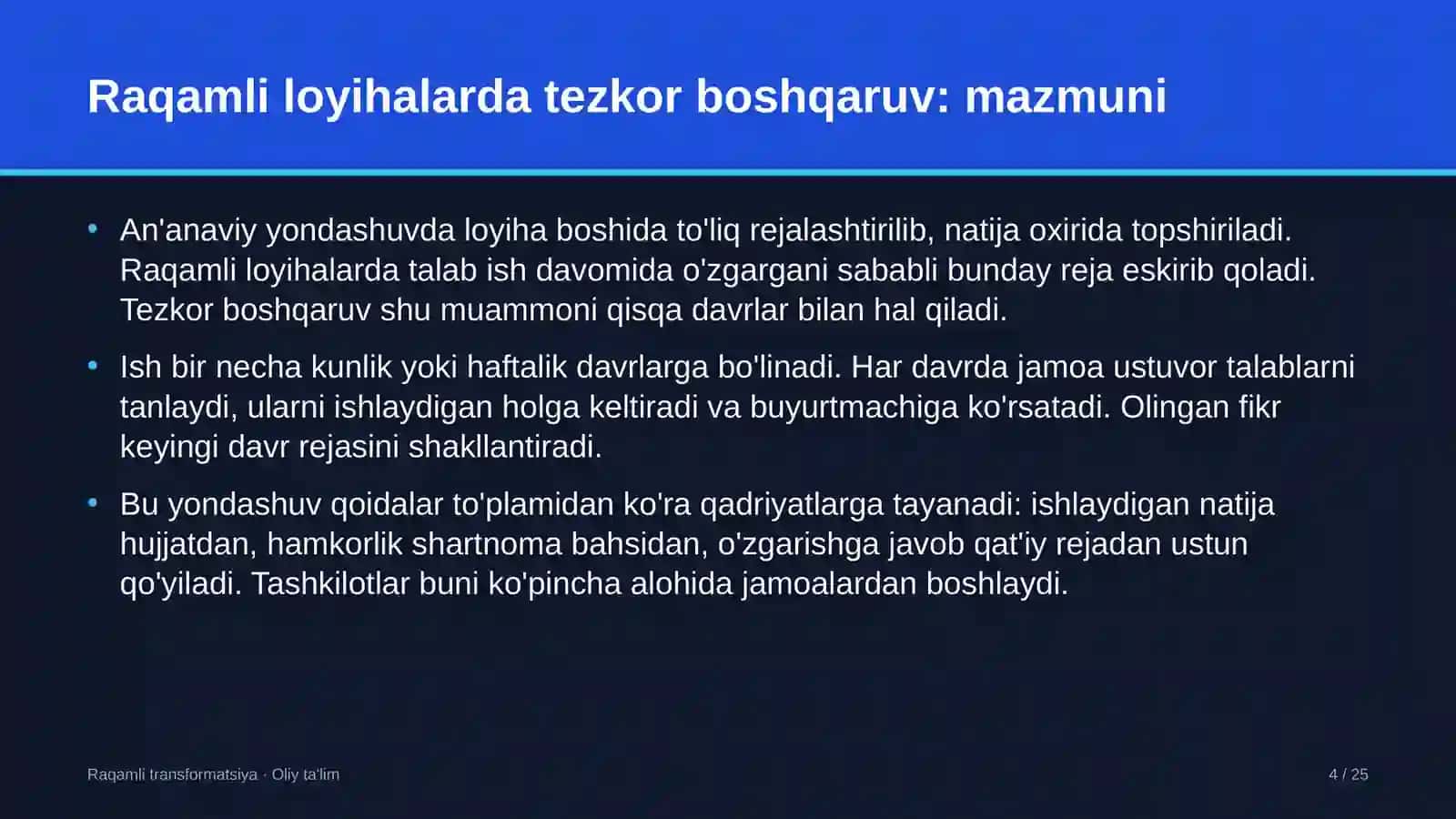onlayn ta'lim platformalarida raqamli loyihalarda tezkor boshqaruv usullarini qo'llash 4086 4