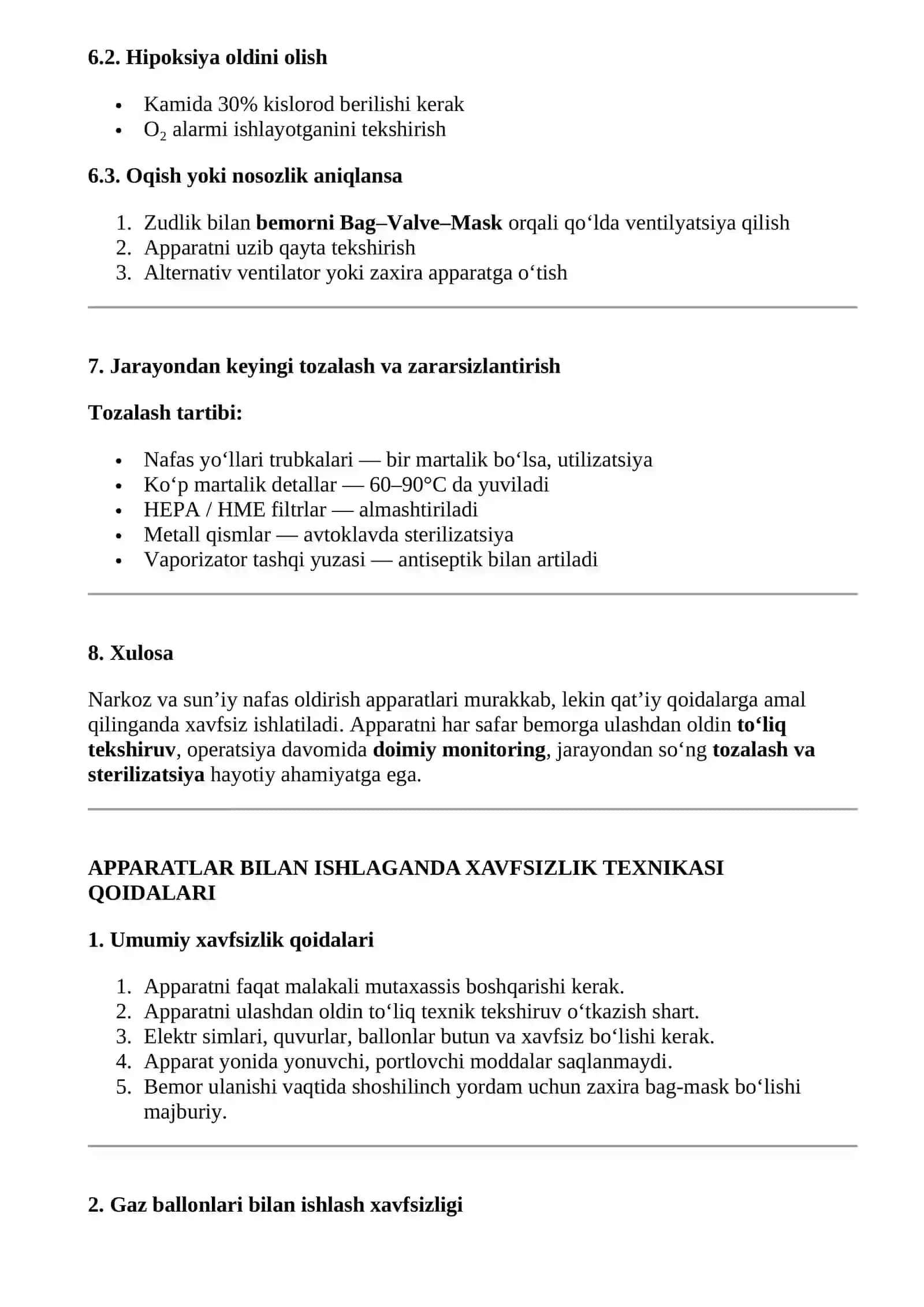 NARKOZ VA SUN'IY NAFAS OLDIRISH APPARATLARINI ISHLATISH QOIDALARI BILAN TANISHISH VA ULARNI ISHLATISHGA TAYYORLASH 4