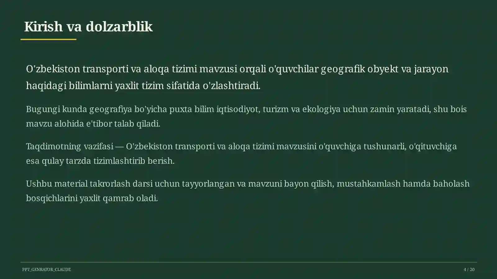 O'zbekiston transporti va aloqa tizimi (9-sinf) 4