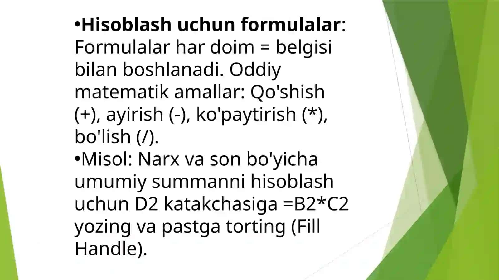 Microsoft officeexceldajadvallartuzishvaformulalaryordamidamatematikmasalarniyechish.Iqtisodiyfunksiyalar 4