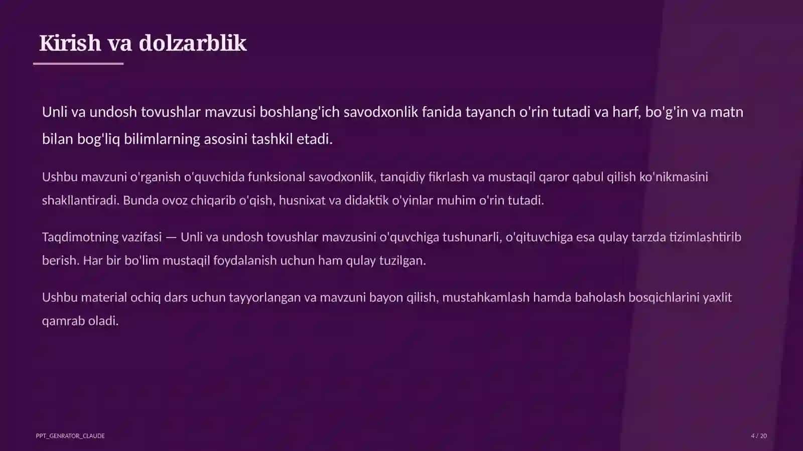 Unli va undosh tovushlar (1-sinf) 4