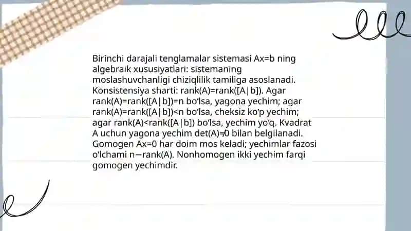 Chiziqli tenglamalar sistemasi va ularni yechish usullari 4