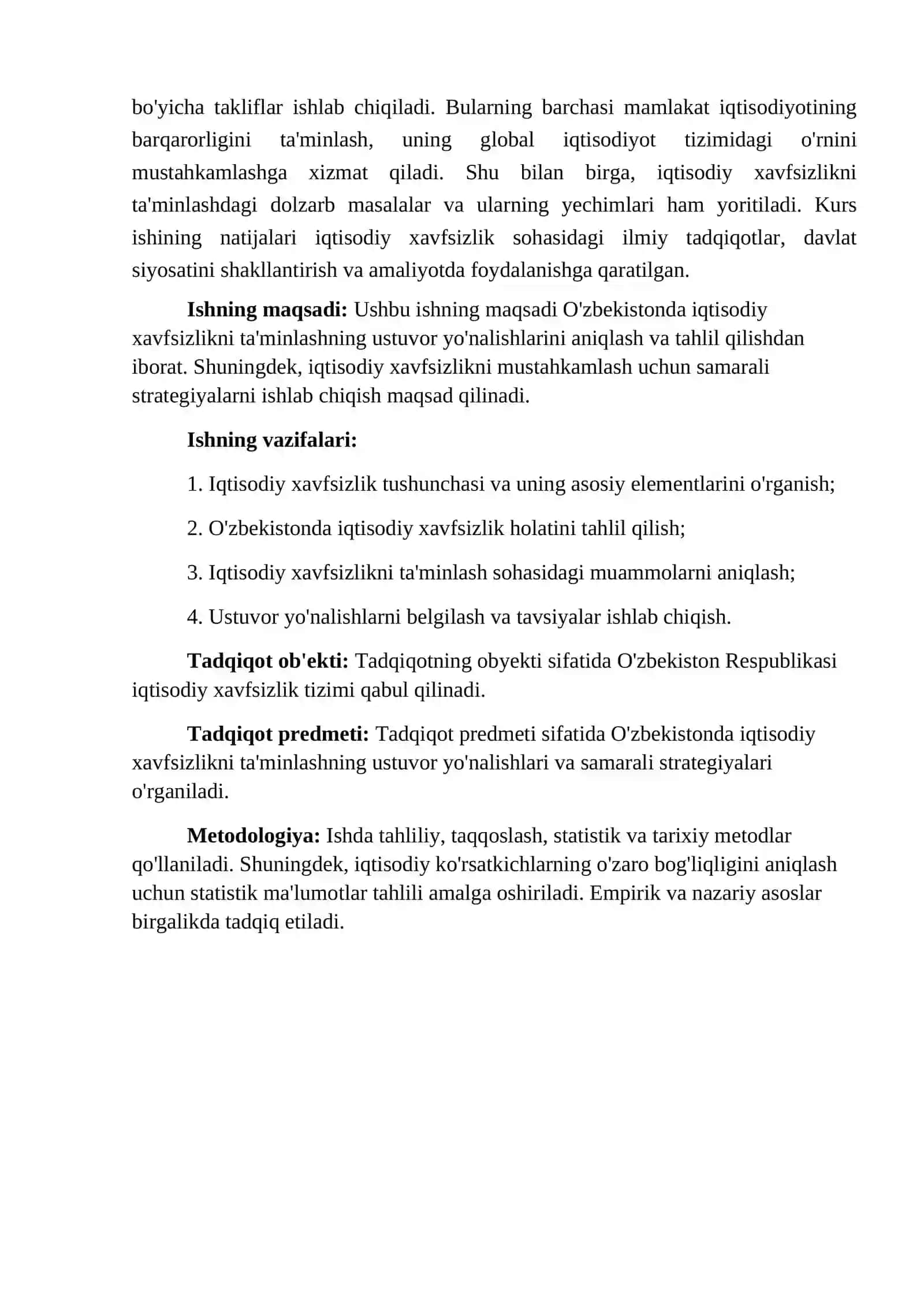 "Òzbekistonda iqtisodiy hafsizlikni taminlashning ustivor yònalishlari" 4