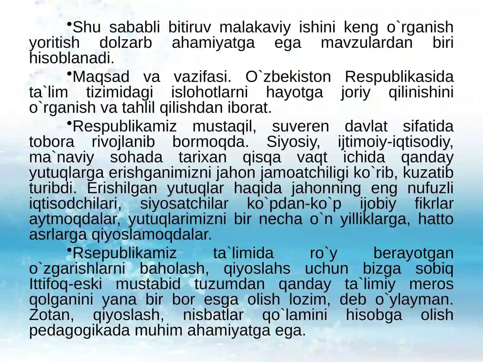 Ta'lim tizimi va turlari. Ta'lim sohasidagi amalga oshirilgan yangi islohotlar 4