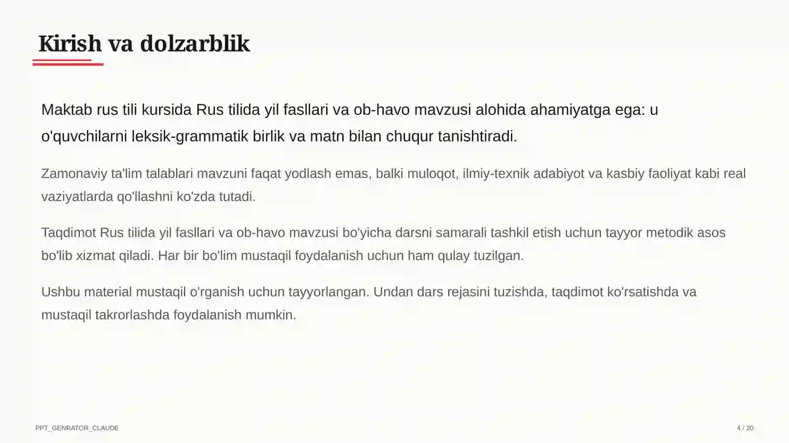 Rus tilida yil fasllari va ob-havo (4-sinf) 4