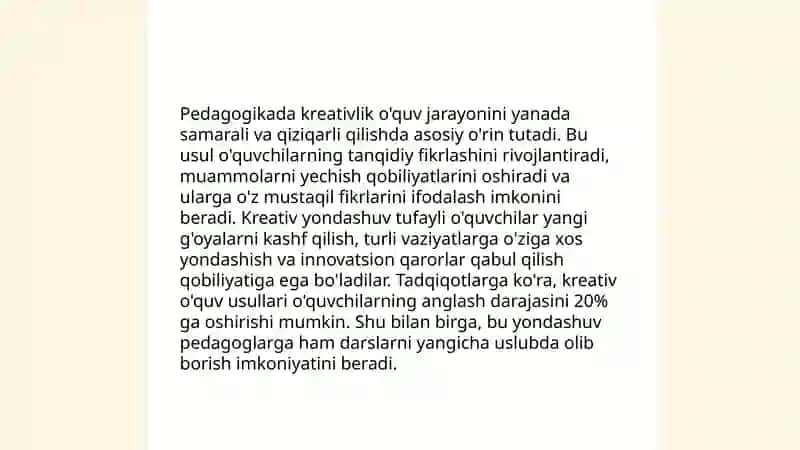 Kreativ fikrlash pedagogikasining oʻziga xos xususiyatlari 4