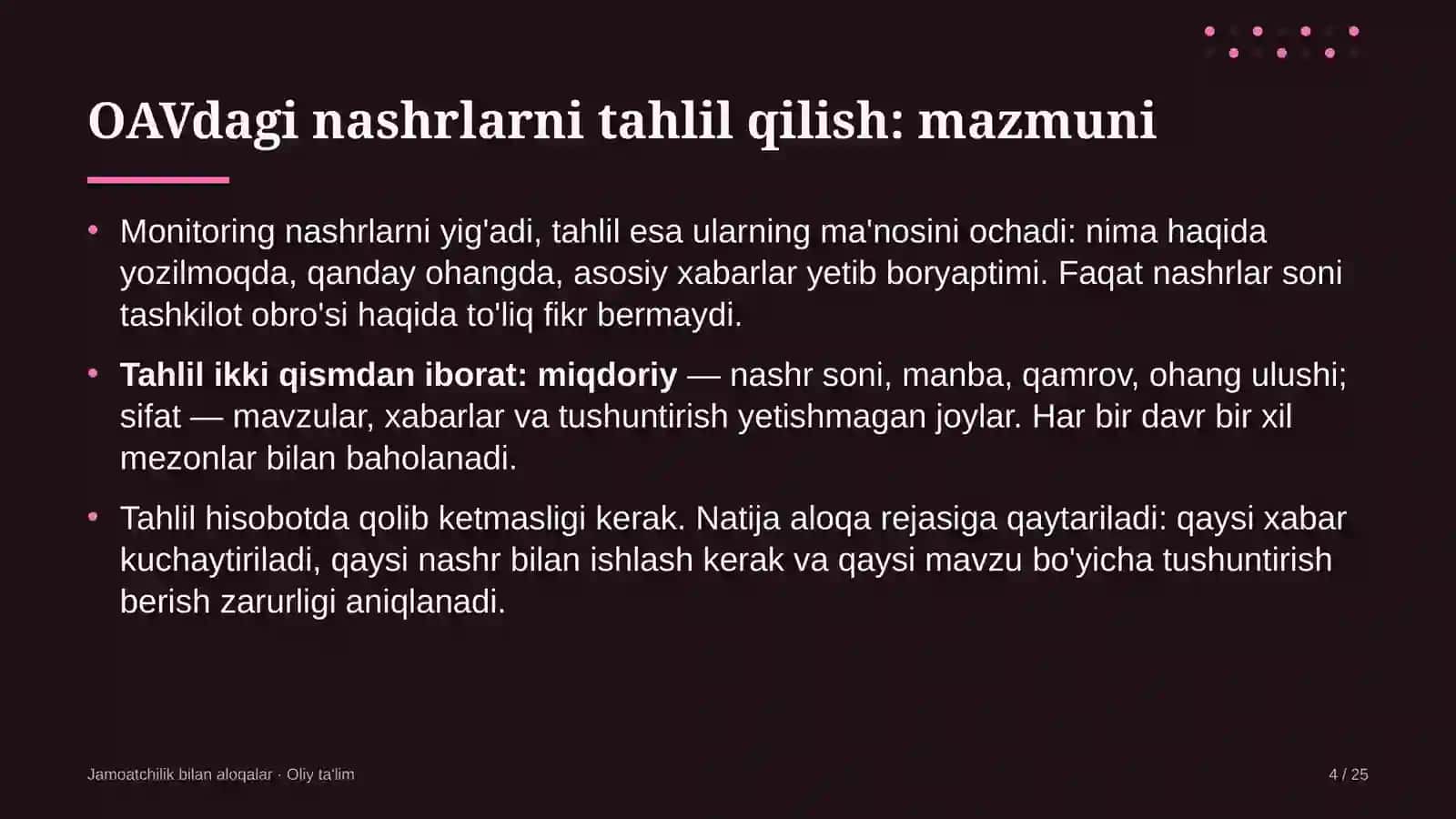 Boshqaruv servis kompaniyalarida ommaviy axborot vositalaridagi nashrlarni tahlil qilish 4