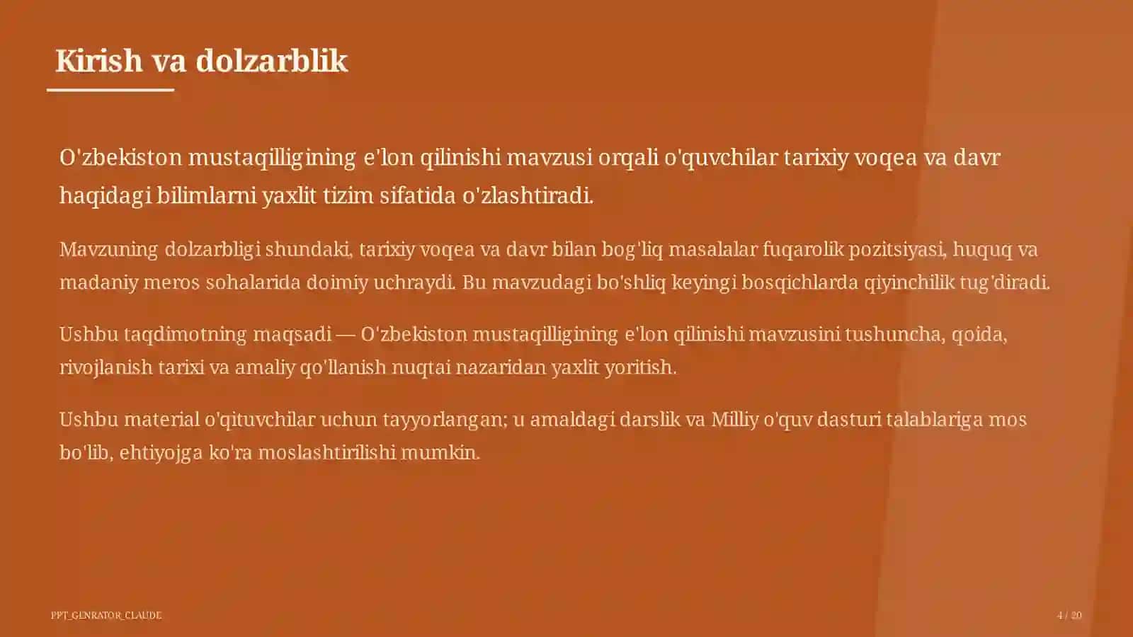 O'zbekiston mustaqilligining e'lon qilinishi (11-sinf) 4
