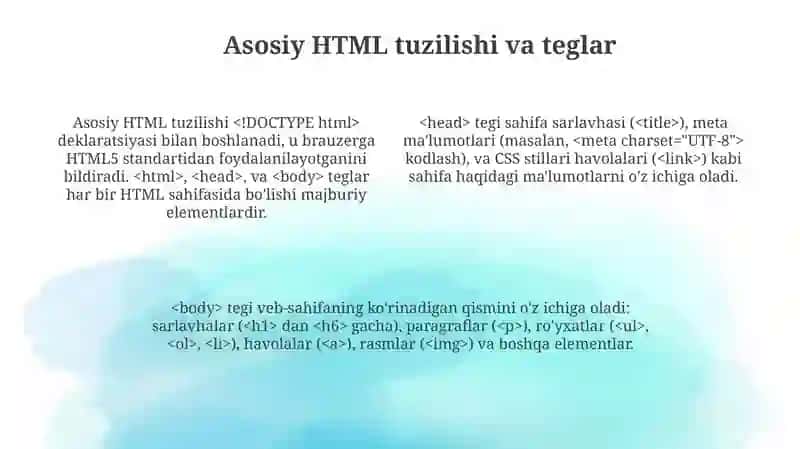 Web sahifa yaratish. HTML fayllar yaratish 4
