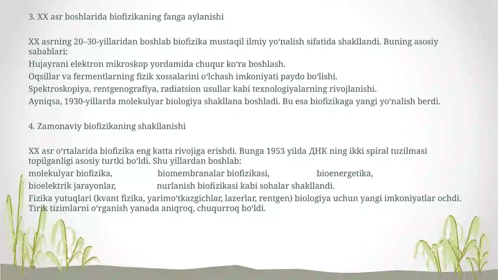 BIOFIZIKA fanidan "O’zbekistonda Biofizika tadqiqotlarini rivojlanishi" Mavzusida MUSTAQIL TA'LIM ISHI 4