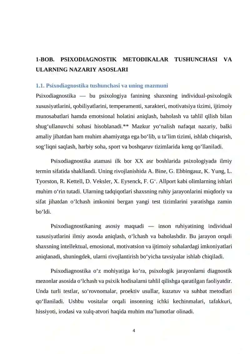 Amaliy topshiriq xarakteriga ko'ra psixodiagnostik metodikalar klassifikatsiyasi 4