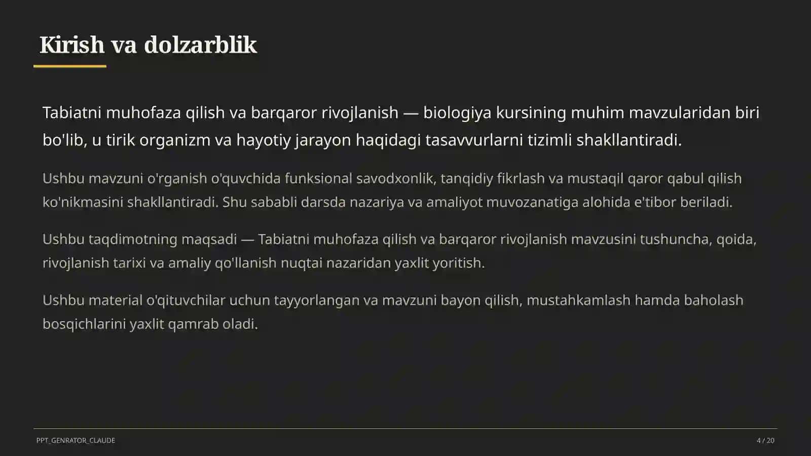 Tabiatni muhofaza qilish va barqaror rivojlanish (11-sinf) 4