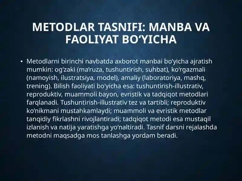 Ta’lim metodlari va vositalari: tahlil mavzusi 4